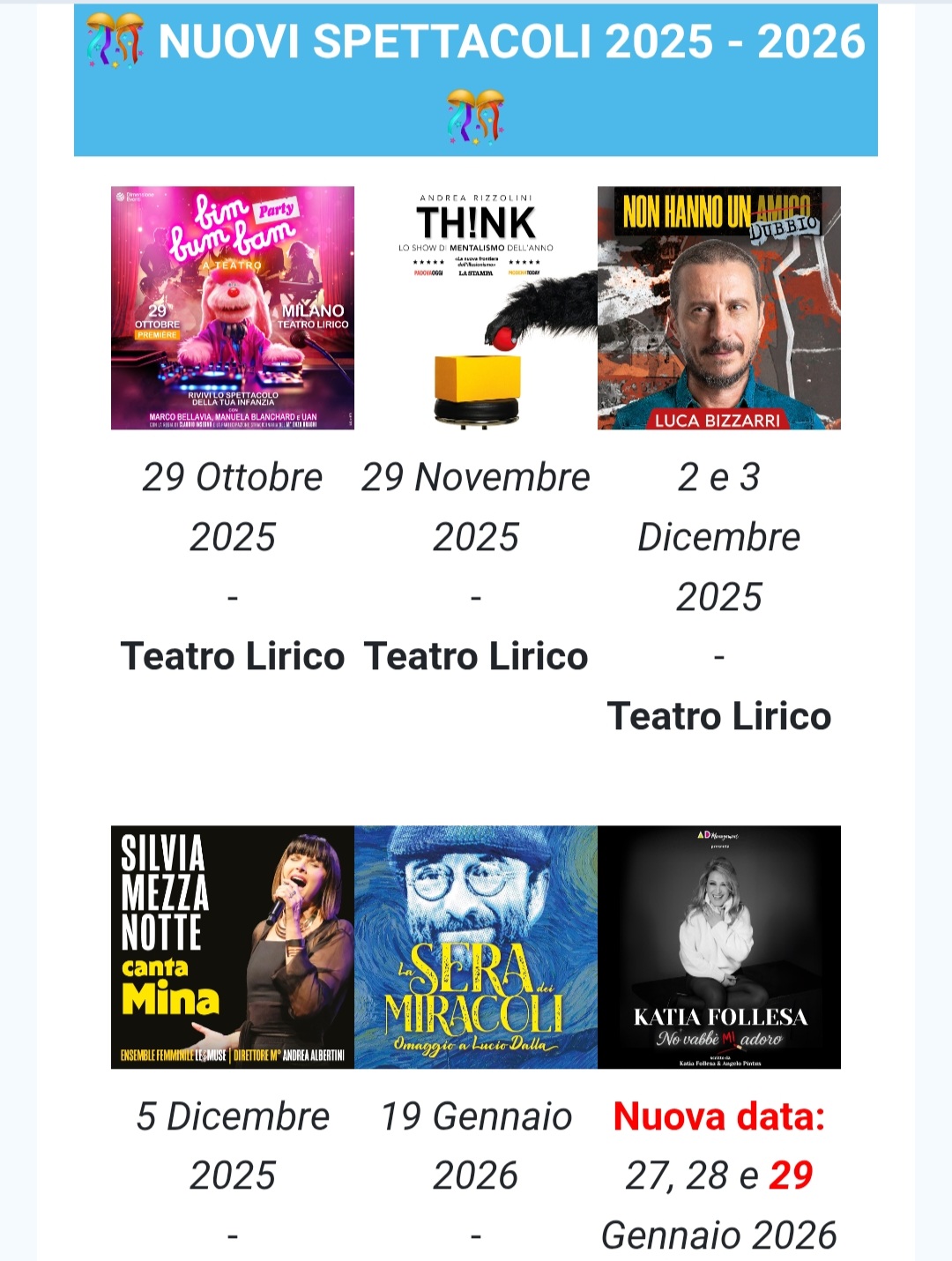 STAGIONE 2026-2027 TEATRO NAZIONALE E TEATRO LIRICO GIORGIO GABER