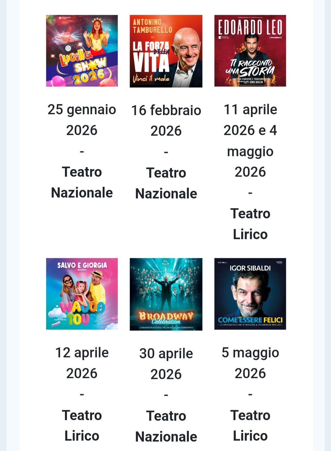 Teatro Nazionale e Lirico. Stagione 2026/2027